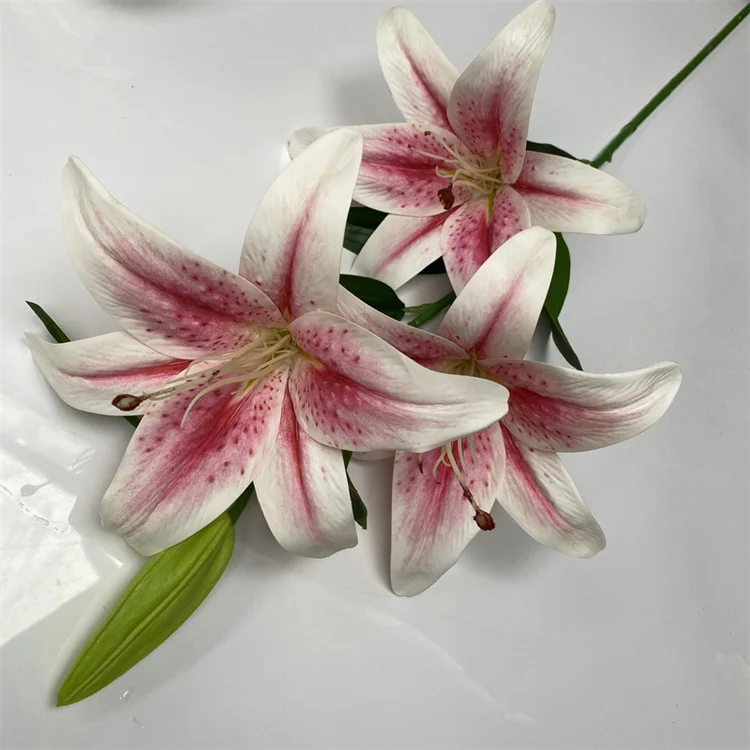 新着B-2807色のユリ3頭1つぼみの花人工シルクタイガーユリの花