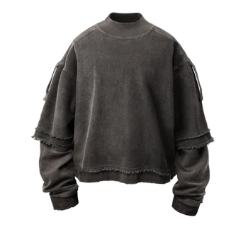 Custom Logo sweatshirt distressed oversized mens vintage crewneck acid washed out hoody jumper sweater for men