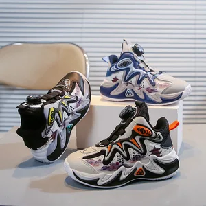 Hot Selling Rotating Button Breathable Basketball Shoes Sports Running Shoes Boys Sneakers