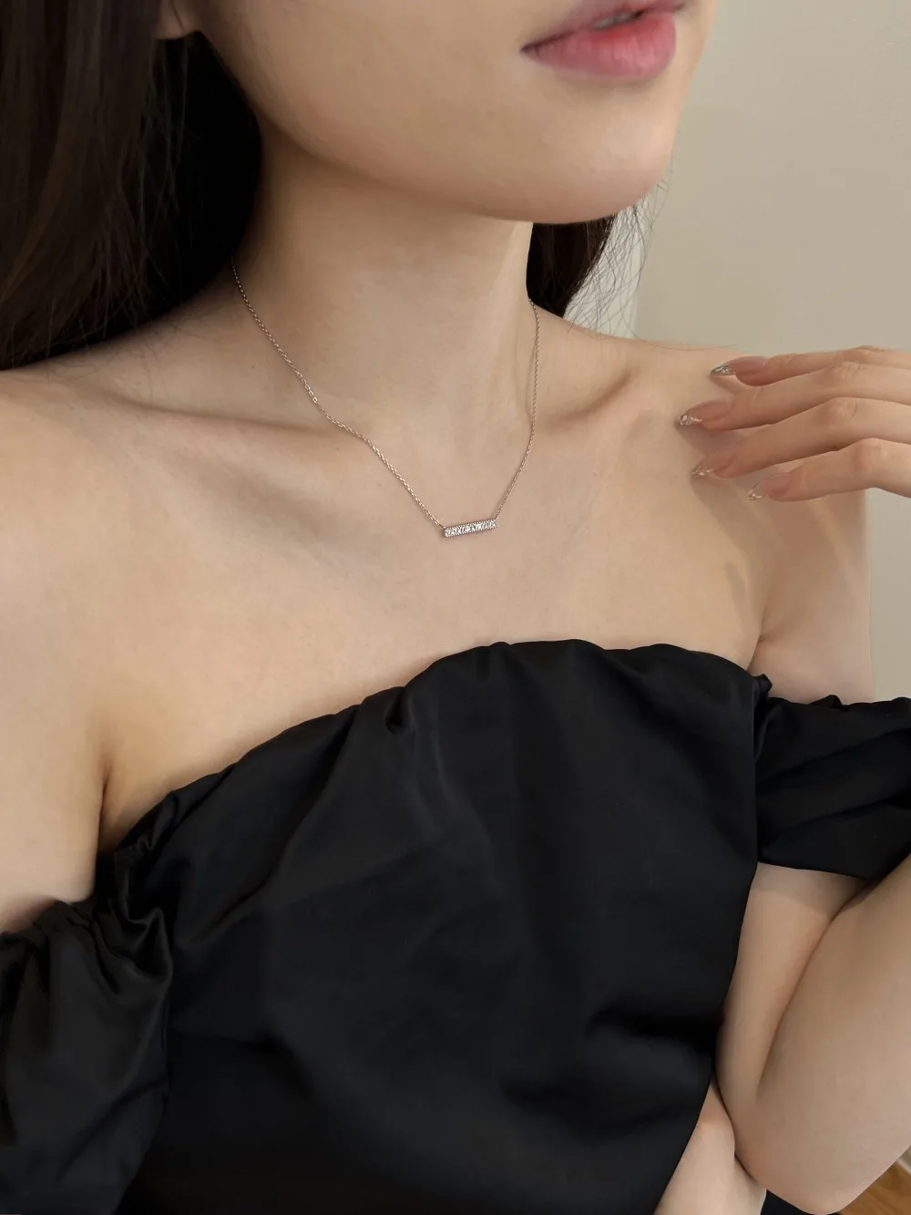 KAKODIY New Design 925 Sterling Silver Fine Jewelry 18K Gold Rectangular Necklace Pearlescent CZ Elegant Long Pendant Necklace for Women detail 2