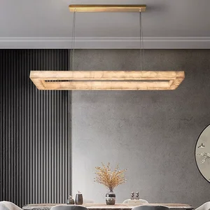 Natural Marble Chandelier American Style Simple Retro Copper Material Designer Small Adjustable Height Living Room Restaurant