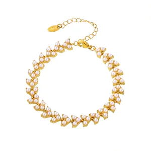 Fashion Link Chain Women Charm Bracelets 18K Gold Plated Titanium Steel Imitation Pearl Bracelets for Women