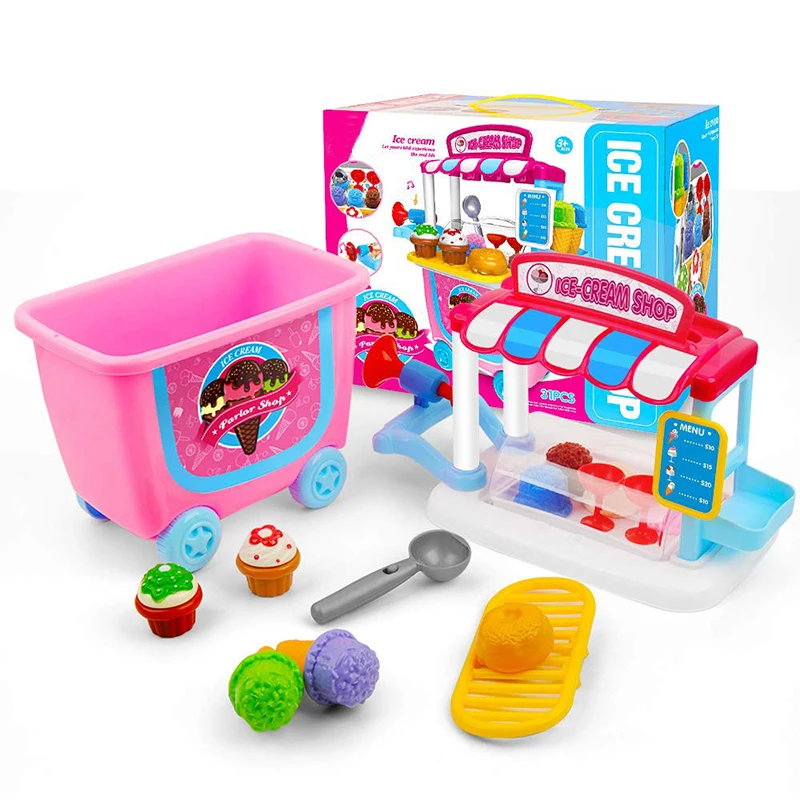 31PCS ice cream pretend school play set food truck ice cream cart toy kids ice cream shop playing toy