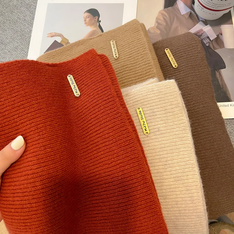 100% Трикотажный Шарф из чистой шерсти для женщин и пар однотонный длинный зимний шарф мужчин теплый с отличным словом