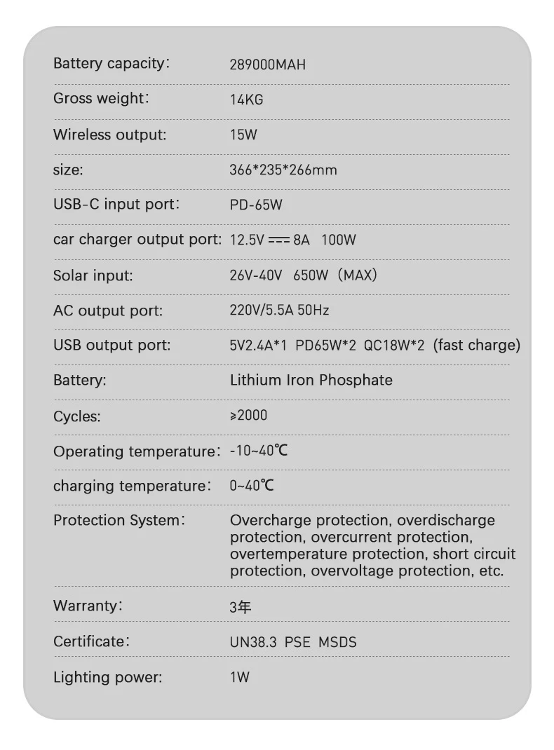350W Portable Power Station Backup Lithium Battery With Led Lighting Solar Generator For Outdoors Camping Travel Emergen