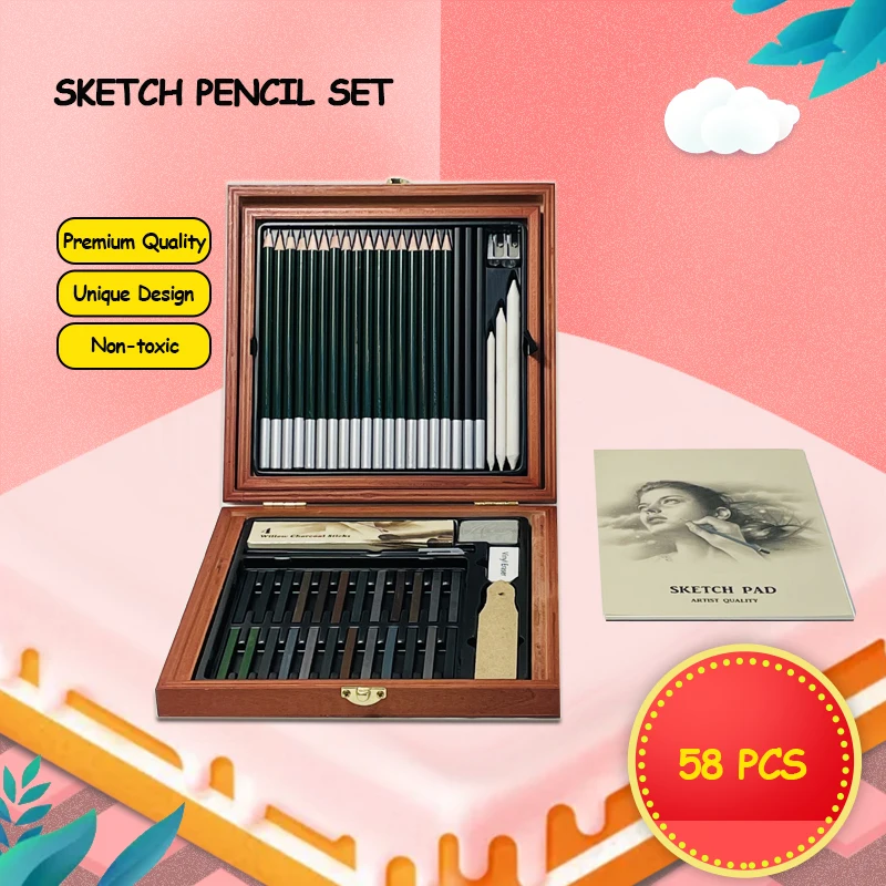 Gf New Trends Professional Portable 58pcs Deluxe Sketch Pencil Set,Art