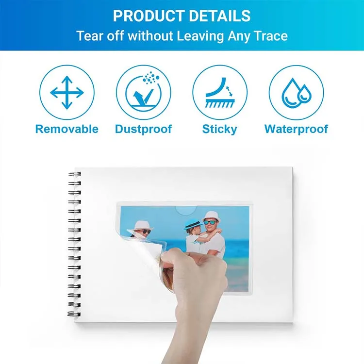 Custom Vinyl Pvc Self Pockets Pouch Label Holders Clear Self-Adhesive  Adhesive 4" X 6" Index Card Pockets With Top Open