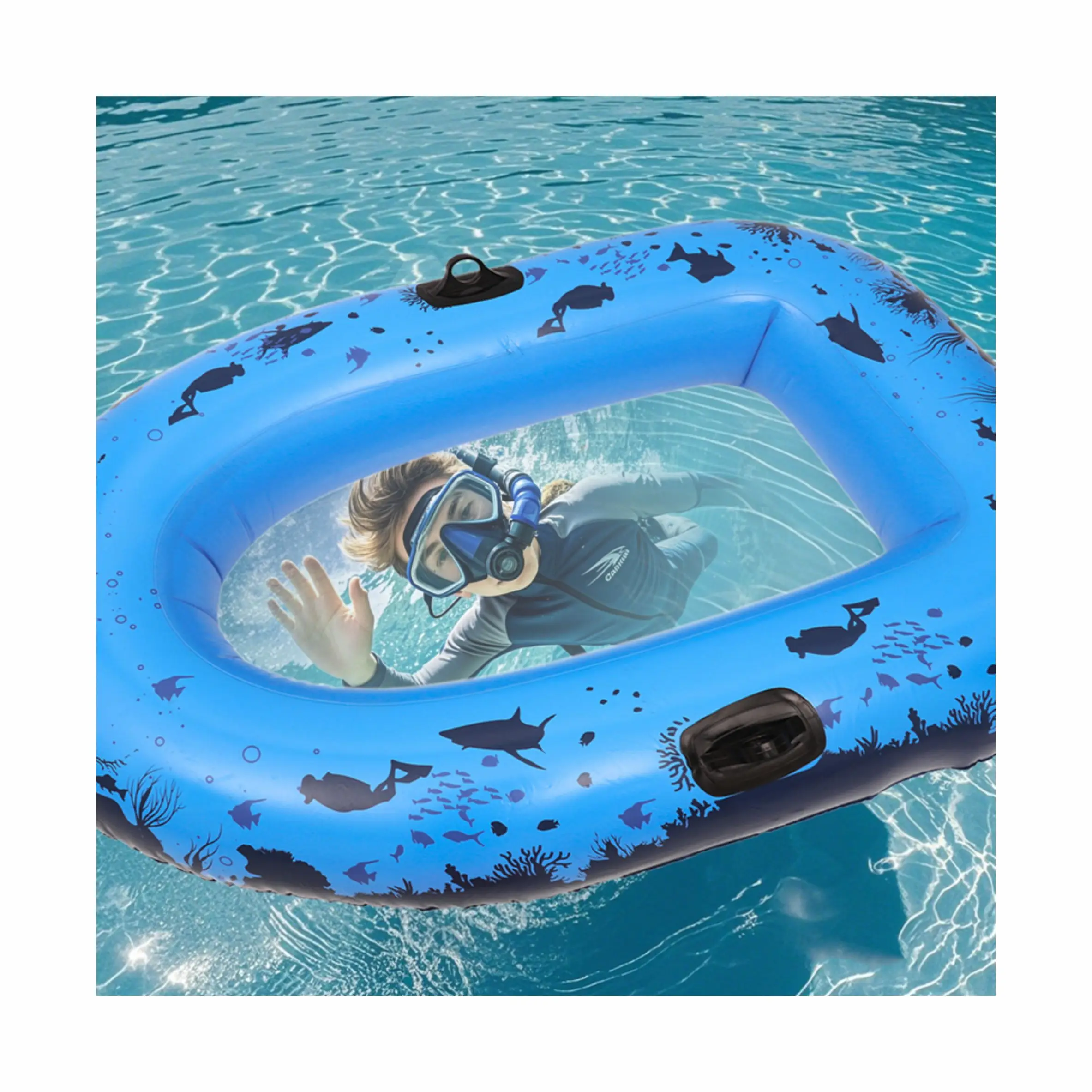 Transparent Bottom PVC Portable Inflatable Pool Float Boat with Large Underwater View for Boys Girls Kids and Adults Water Sport
