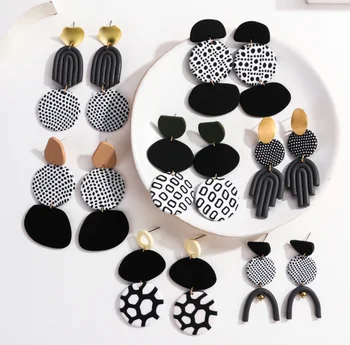 wholesale custom 2021 newest geometric polymer clay earrings fashion rainbow clay drop earrings handmade earrings for girls