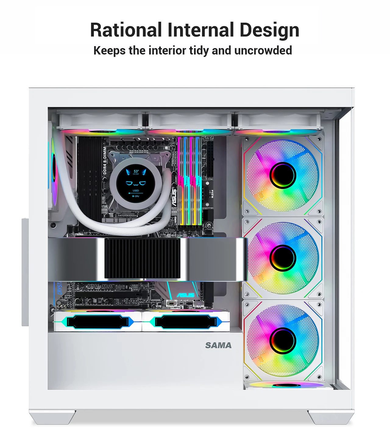 SAMA SV01 Midtower ATX Computer CPU White Cabinet Gaming Computer Case