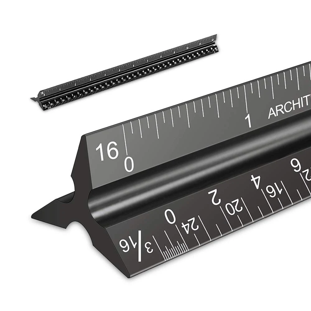 Metallo 12 Inch Aluminum Triangular Architect Scale Ruler With Laser Numbers Steel Ruler