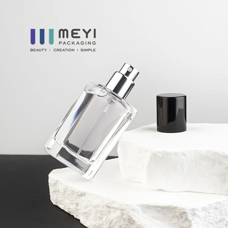 30ml Crimp Glass square Perfume Bottle with Black Lid and Box Packaging