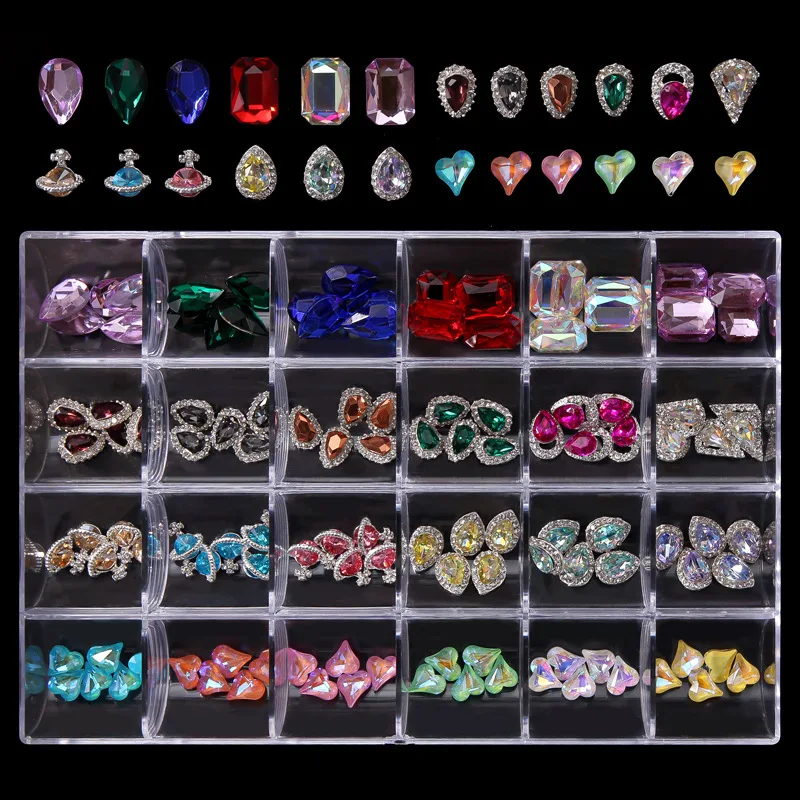 product 24 grid nail supplies jewelry with rhinestone charms 3d nail art stickers decoration for nail diy-32