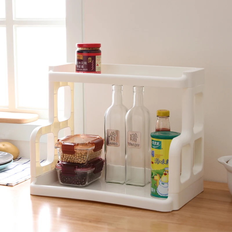 Kitchen Condiments Pp Storage Rack Multifunctional Table Top Storage Rack Double Layer Kitchen