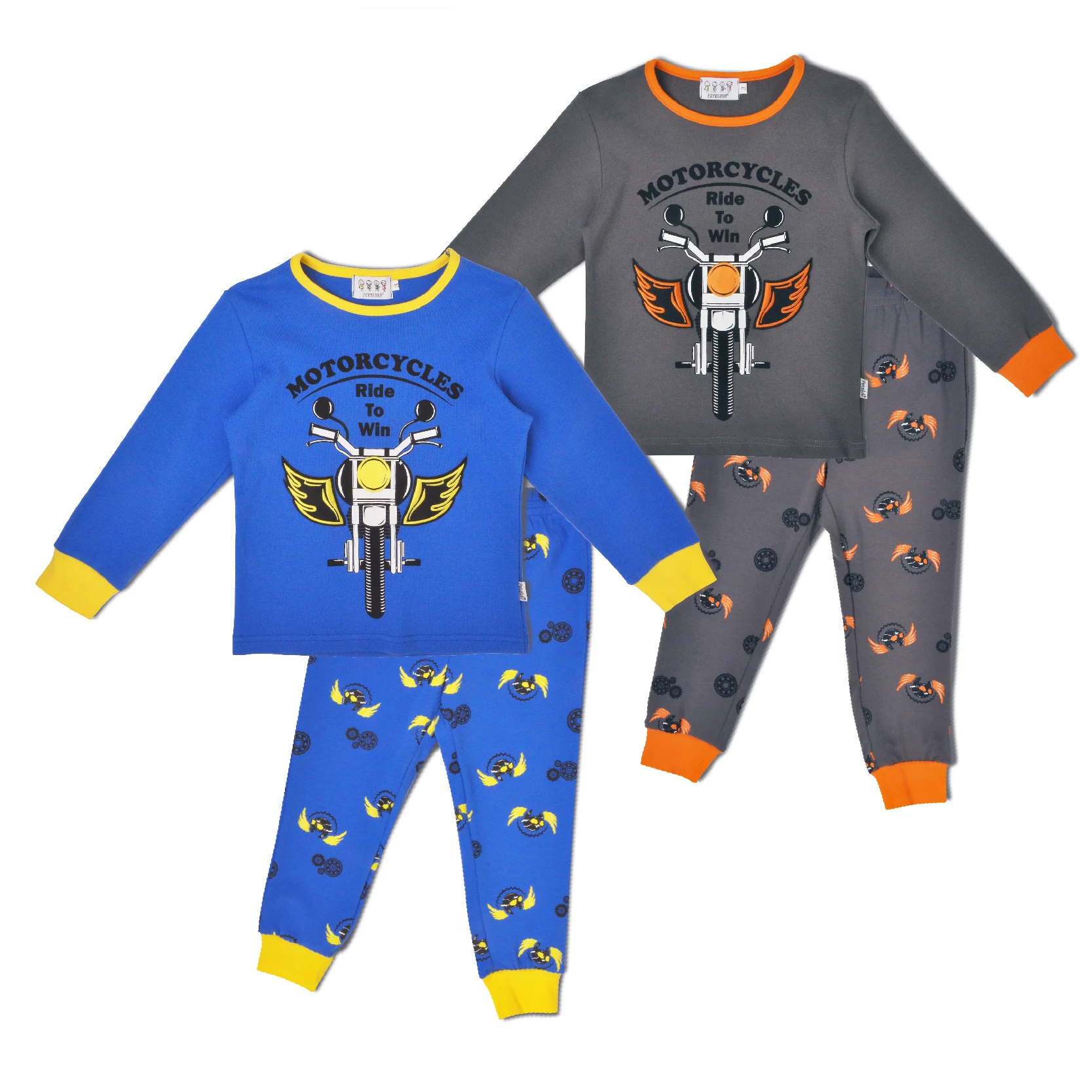 Крутая детская пижама из 100% хлопка с длинным рукавом и круглым вырезом принтом мотоцикла