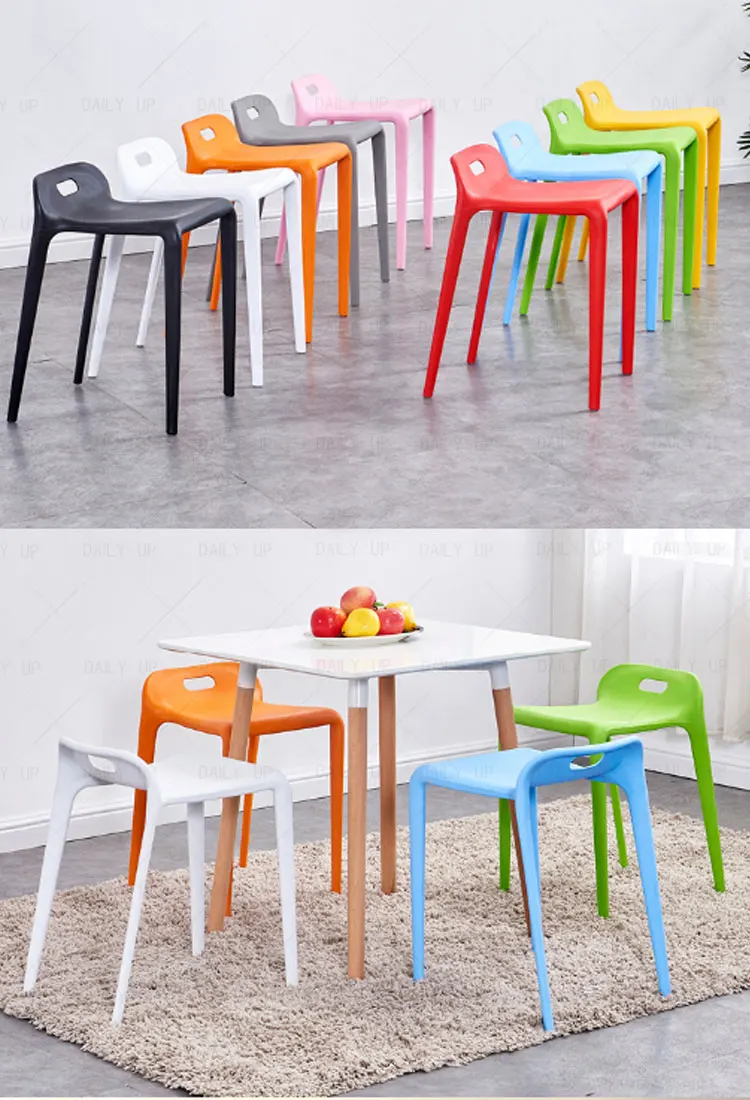 Stackable Plastic Backless Chair Modern Style Luxury French Dining Chair Durable Household Living Room Kitchen Chair