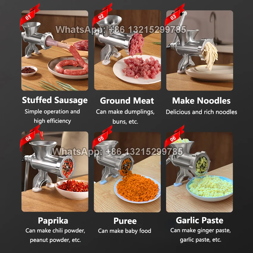 Kitchen Tools Manual Meat Grinder Hand Operated Beef Noodle Pasta Mincer  Sausages Maker Gadgets Aluminum Grinding Machine