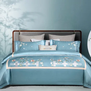 High quality king size fitted bed sheet 100% cotton fluffy comforter embroidery quilt covers with pillowcase luxury bedding sets