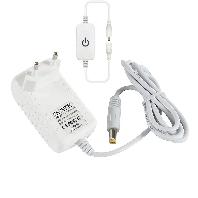 Switching Ac Dc Adaptor 12v 1a 2A 3A Power Adapter with Inline Touch Dimmer Switch  for Christmas Lighting LED Strip