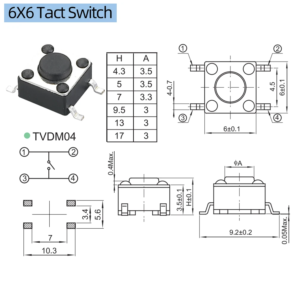 Kejian 6x6mm Tactile Switch - Reliable Momentary Button