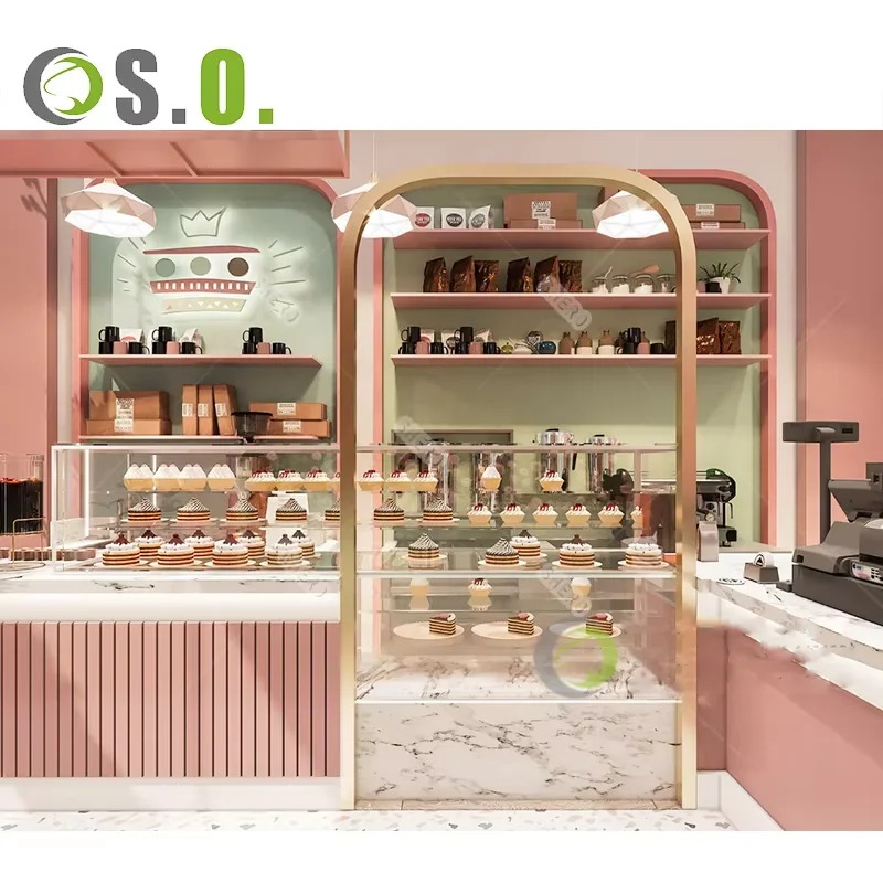 Custom Cake Display Front Desk Cafe Coffee Shop Counter Food Display Bakery Showcase