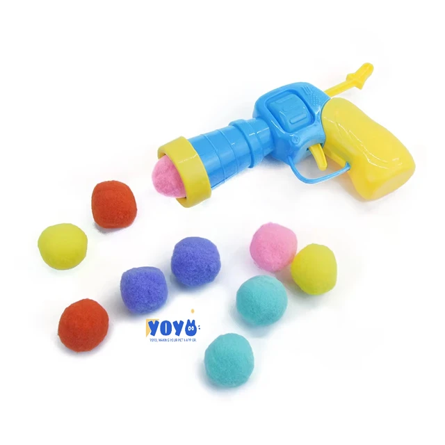 Mini Interactive Eco-Friendly Plush Shooting Gun Toy Sustainable Training Ball for Cats