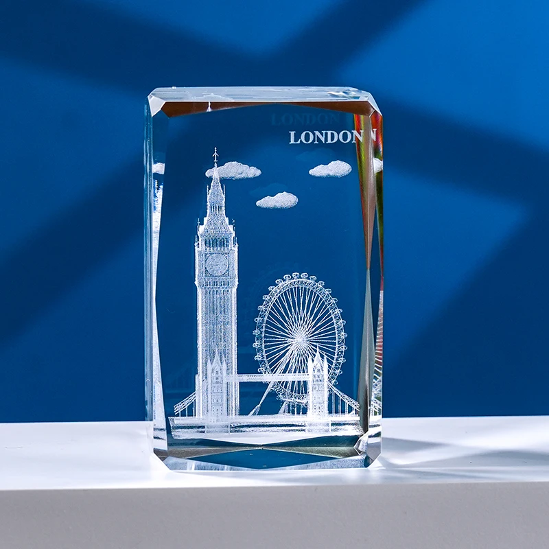 Hot Sale Custom Famous building London City Led Base Stand 3D Laser Engraving K9 Crystal Crafts For Souvenir factory