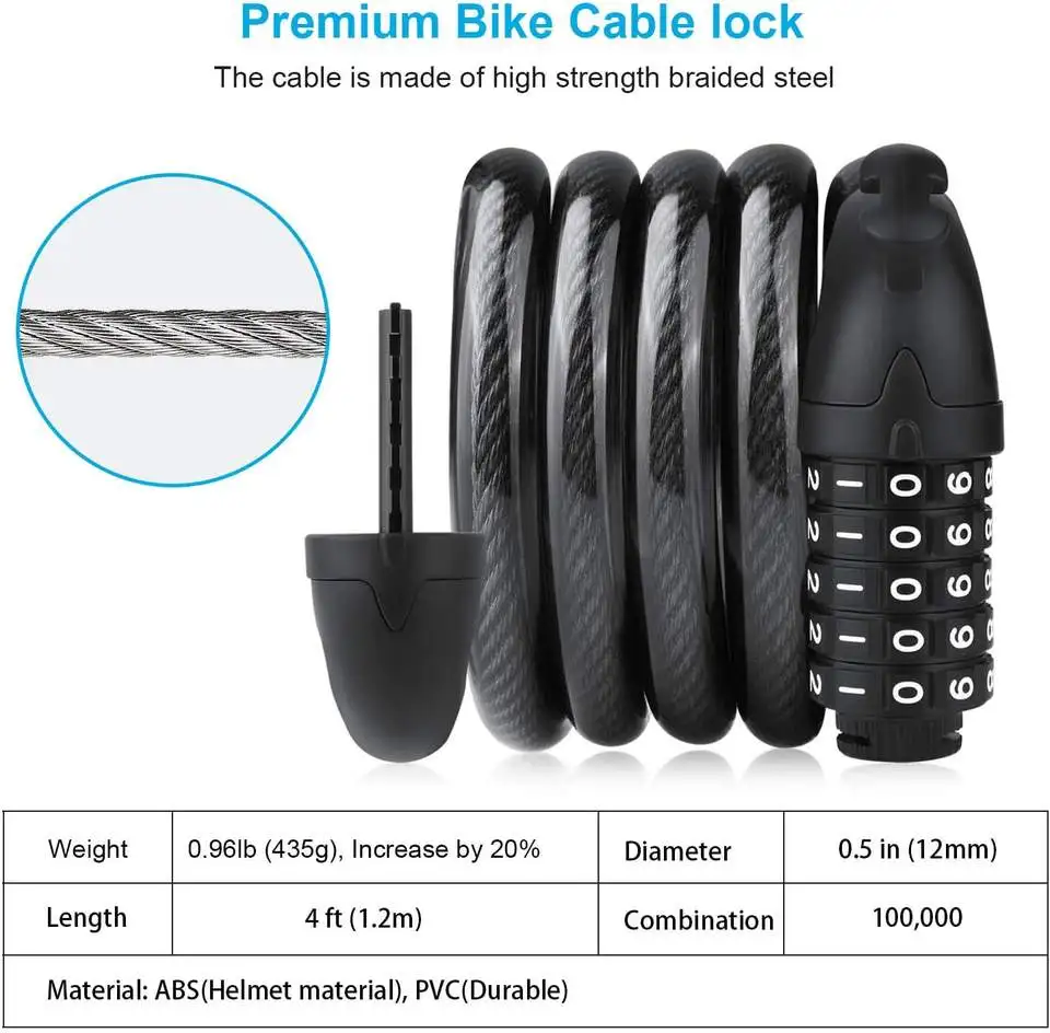Portable 5 Digit Password Lock for Bike and Electric Scooter Accessories Bicycle Steel Cable Lock Burglarproof Bike Lock