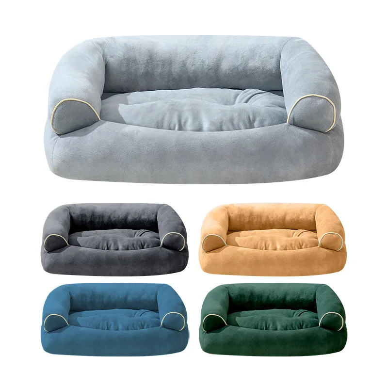 product high quality suede outer fabric anti slip bottom pp cotton filling luxury dog sofa bed solid pattern for cats and dogs-53