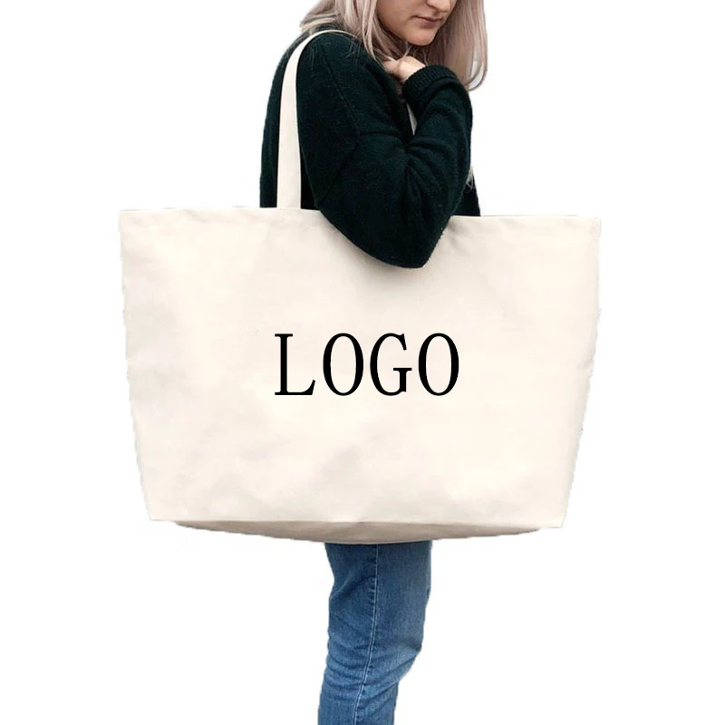 Custom Logo Large Eco-Friendly Cotton Canvas Tote Bag Oversized Weekender Handbag for Grocery Shopping Giant Shopper Gift