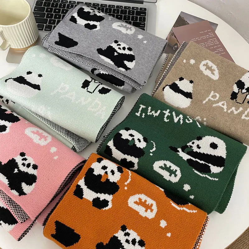 Оптовая продажа шерстяные шарфы с мультяшными героями модные теплые женские Симпатичные Жаккардовые вязаный зимний шарф пандой