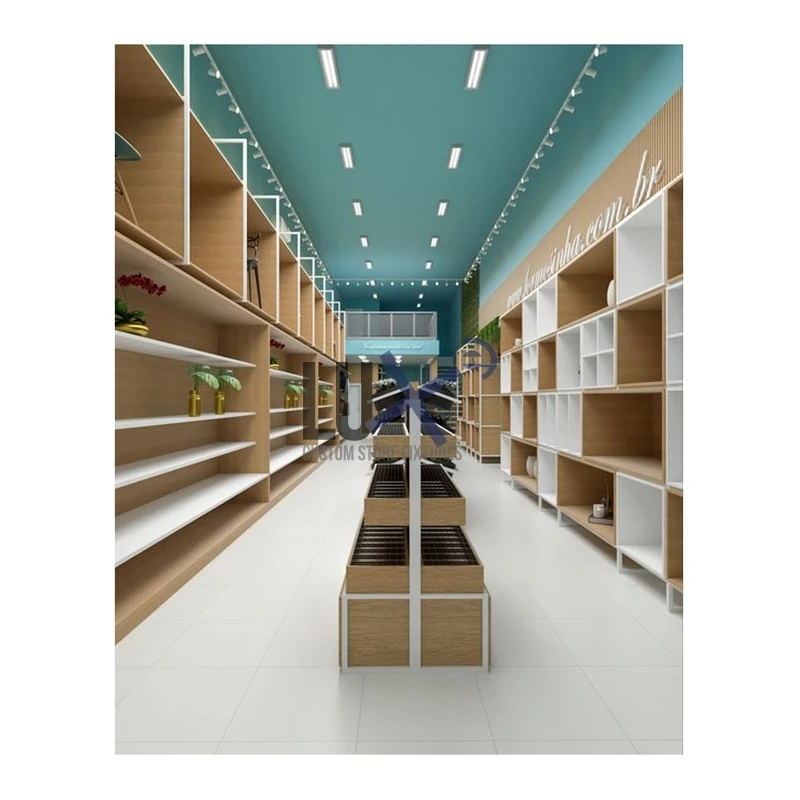 Custom Made Supermarket Shelves Steel Wood Shelves Retail Display Rack For Convenience Store
