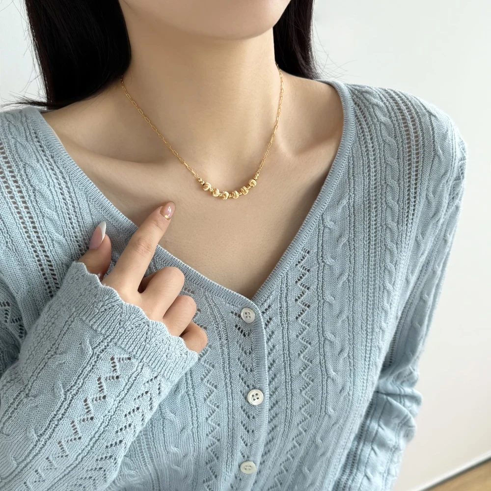 KAKODIY Dainty Design 925 Sterling Silver Rhodium 18K Gold Plated Chain Five Circles Polished Finish Beads Pendant Necklace for Women detail 5