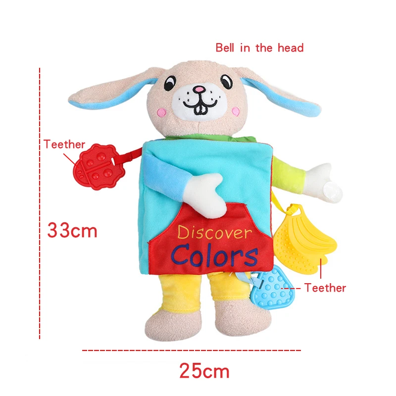 B076A Plush Rabbit Discover Colors Soft Baby Cloth Book With Teether