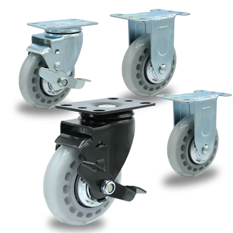 High elasticity 3 4 5 inch transparent pu polyurethane light duty caster wheels with brake