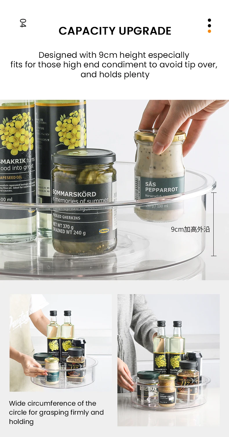 Vacane Rotating Turntable Clear Plastic Lazy Susan Organizer With 5