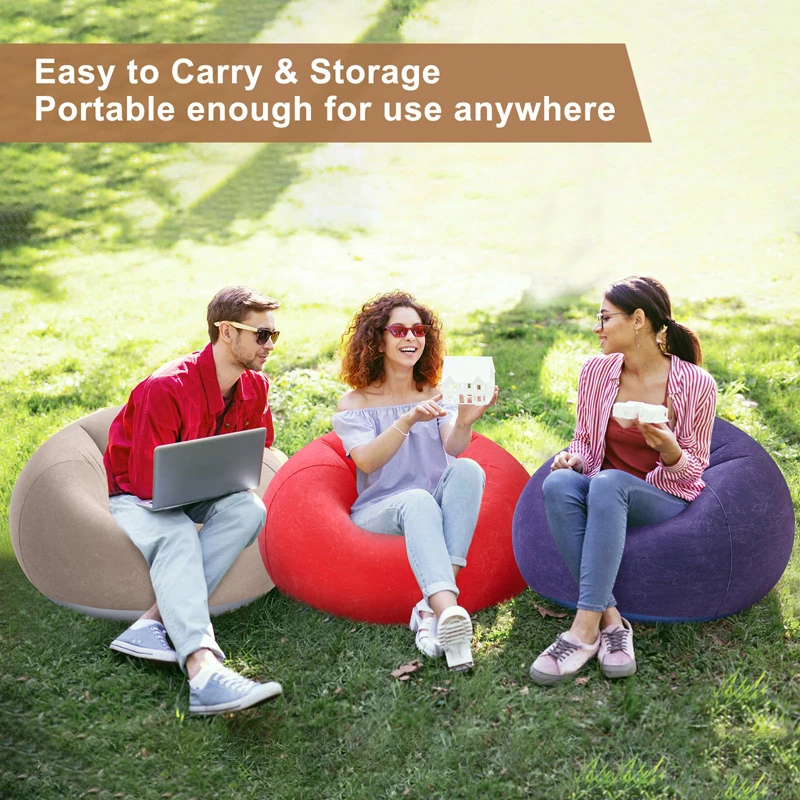 Japanese-Style Inflatable Round Sofa Bed Soft Foldable Flocking Bean Bag Chair Home Furniture Comfortable No-Filling Feature