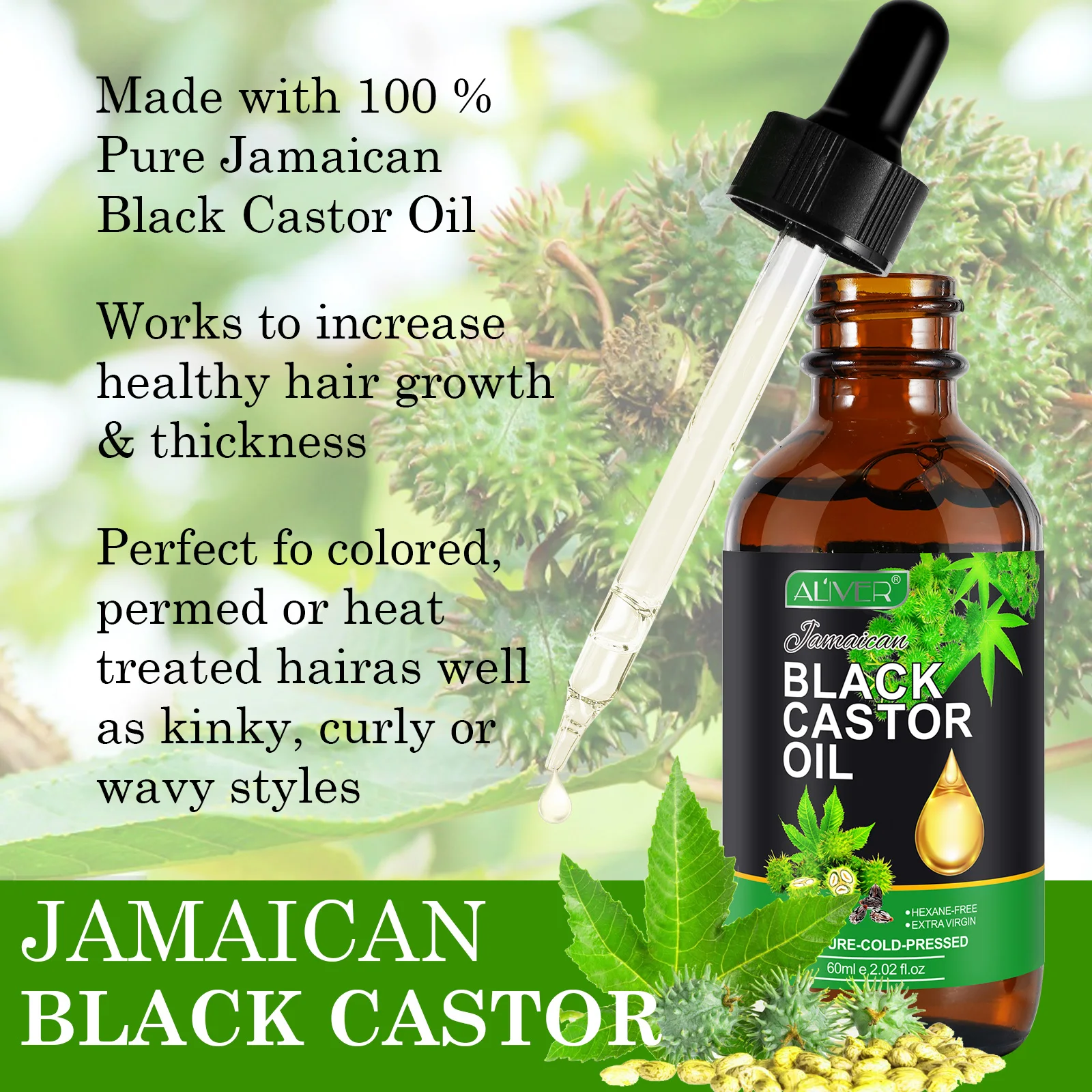 Aliver Hot Sale 60ml Organic Jamaican Black Castor Oil 100% Pure Cold ...