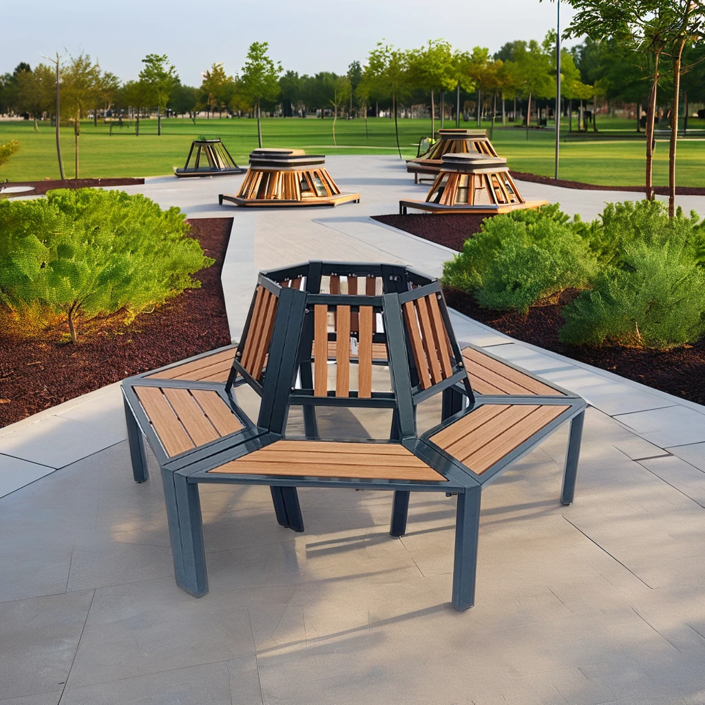 Yoho New Outdoor Round Tree Bench Durable Iron Metal Material Aluminum Tube Patio Bench for Park Gym Workshop Mall Entry Patio