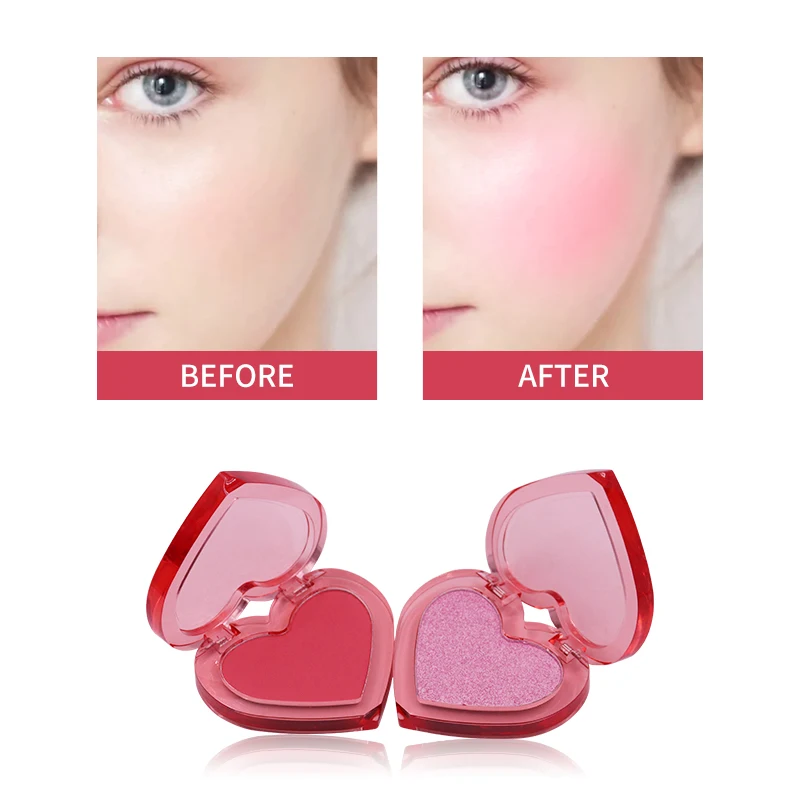 Wholesale Heart Shaped Vegan Highlighter Makeup Powder Matte Shimmer Glow Pigment Blusher Palette manufacture