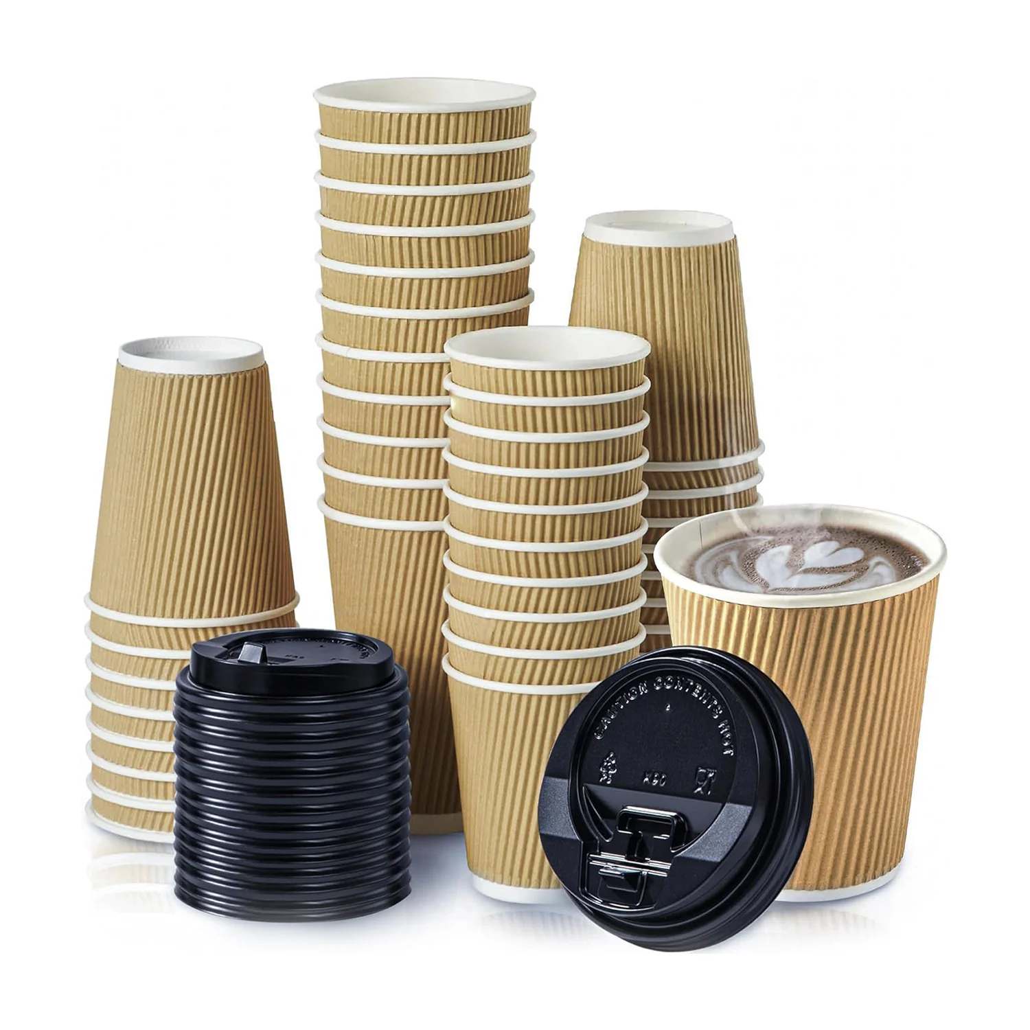 Custom logo Printing Cafe Takeaway Ripple Wall Hot Coffee Milk Tea Paper Cup Packaging with Lid
