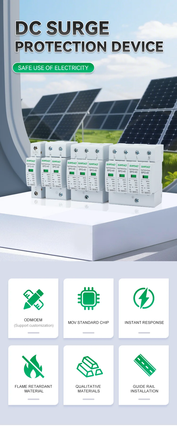Manufacturer Factory Price OEM ODM Solar DC PV 1P 2P 3P 4P T2 20KA 40KA DC SPD surge protector device 2 Manufacturer Factory Price OEM ODM Solar DC PV 1P 2P 3P 4P T2 20KA 40KA DC SPD surge protector device 2