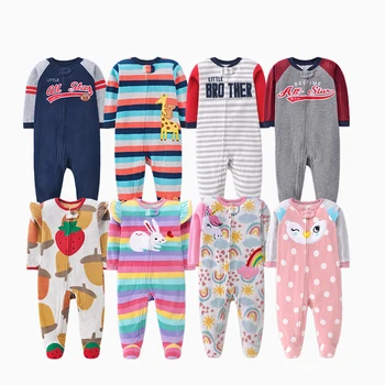 Factory Sales Foot-covered Baby Onesies Long Sleeved Baby Clothes Cute Polar Fleece Baby Jumpsuits Winter Zipper
