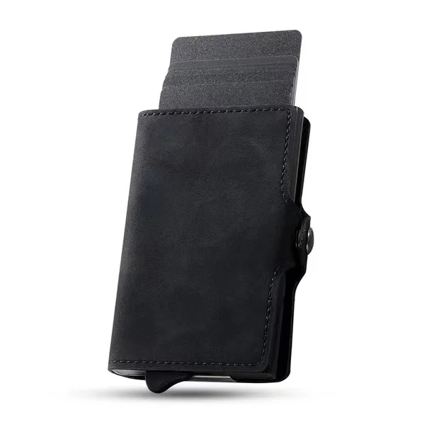 2023 Pop Wallet Minimalist Credit Card Holder RFID Blocking Mini Automatic Bounce Leather Metal Card Case