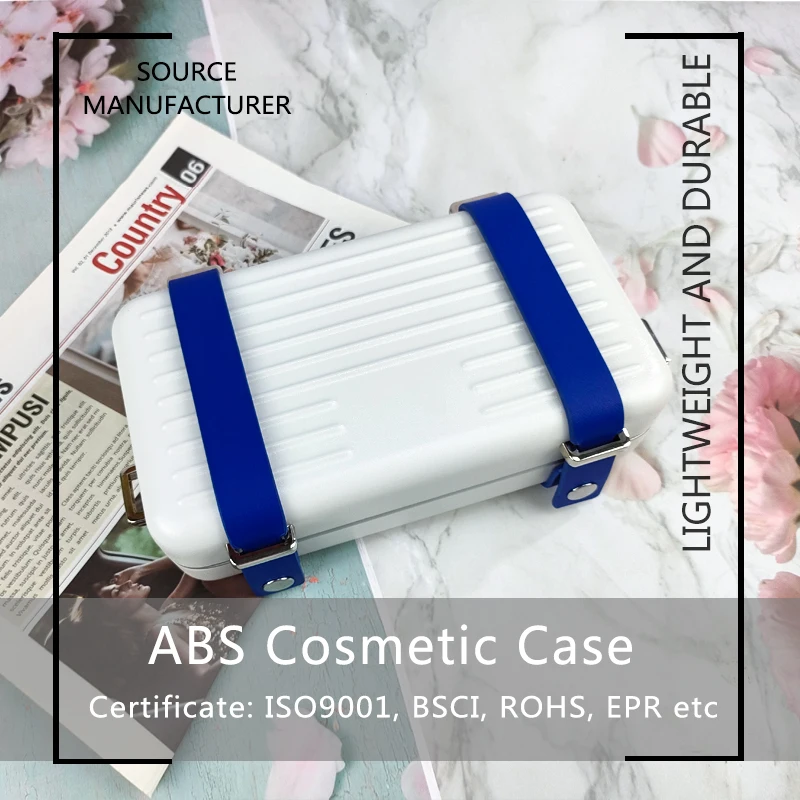 Mini Collapsible ABS Suitcase Fashion Travel Makeup Bag Leather Cosmetic Bag With Buckle details