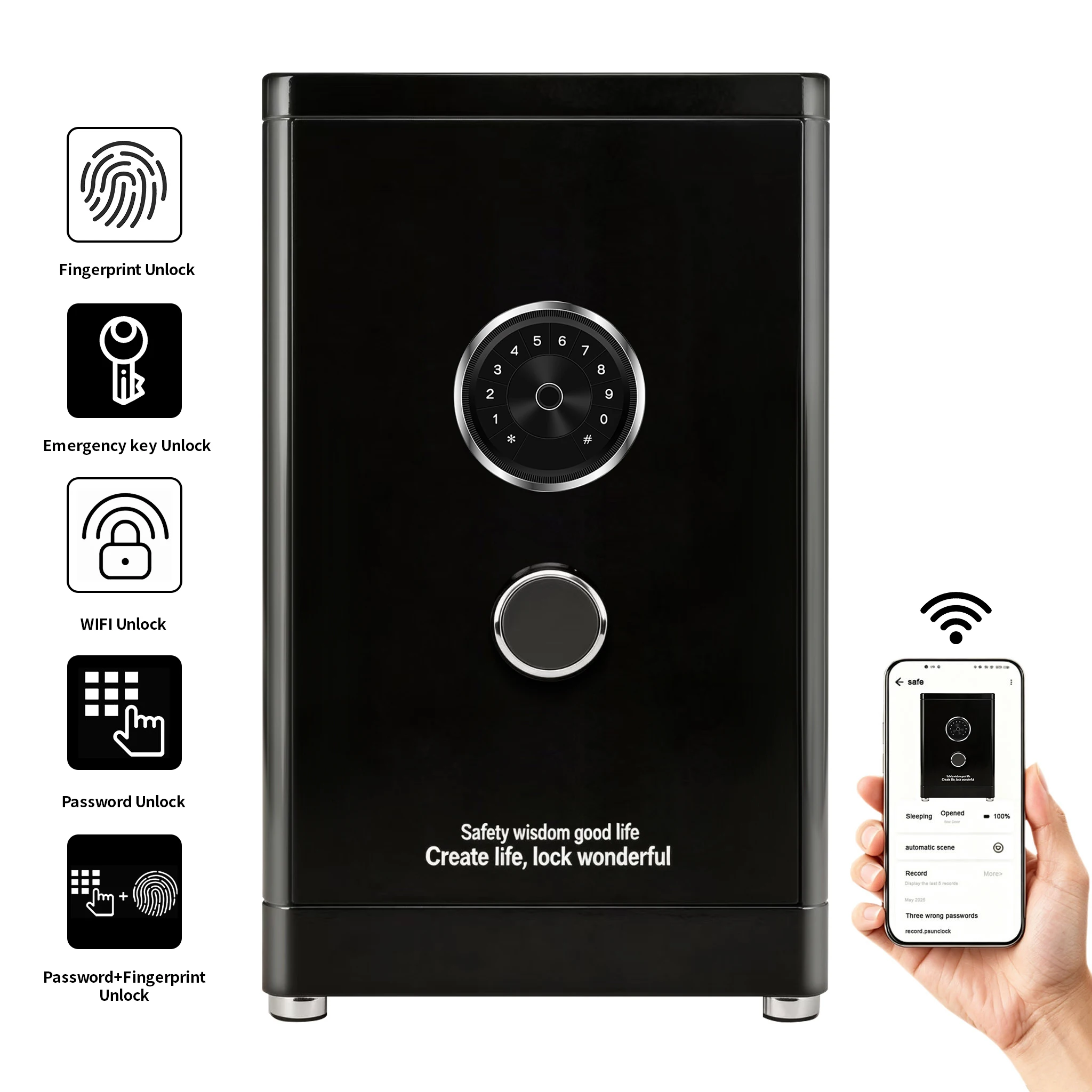 F1-700 CEQSAFE Money Home Hotel Smart Face Recognition Digital Code Safe for TUYA APP WiFi Electronic Safe Box