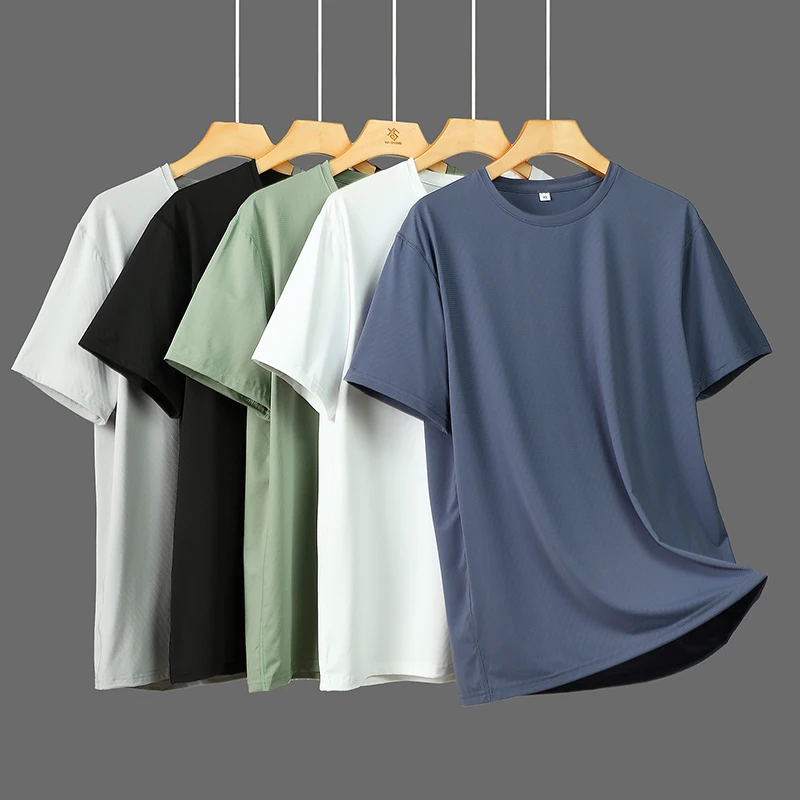 Solid Color Summer Cooling Casual Modal T-Shirt for Men, Quick-Cooling Ice Silk, Comfortable, Four-Way Stretch, Durable, Sports-Style, Quick-Drying, Breathable
