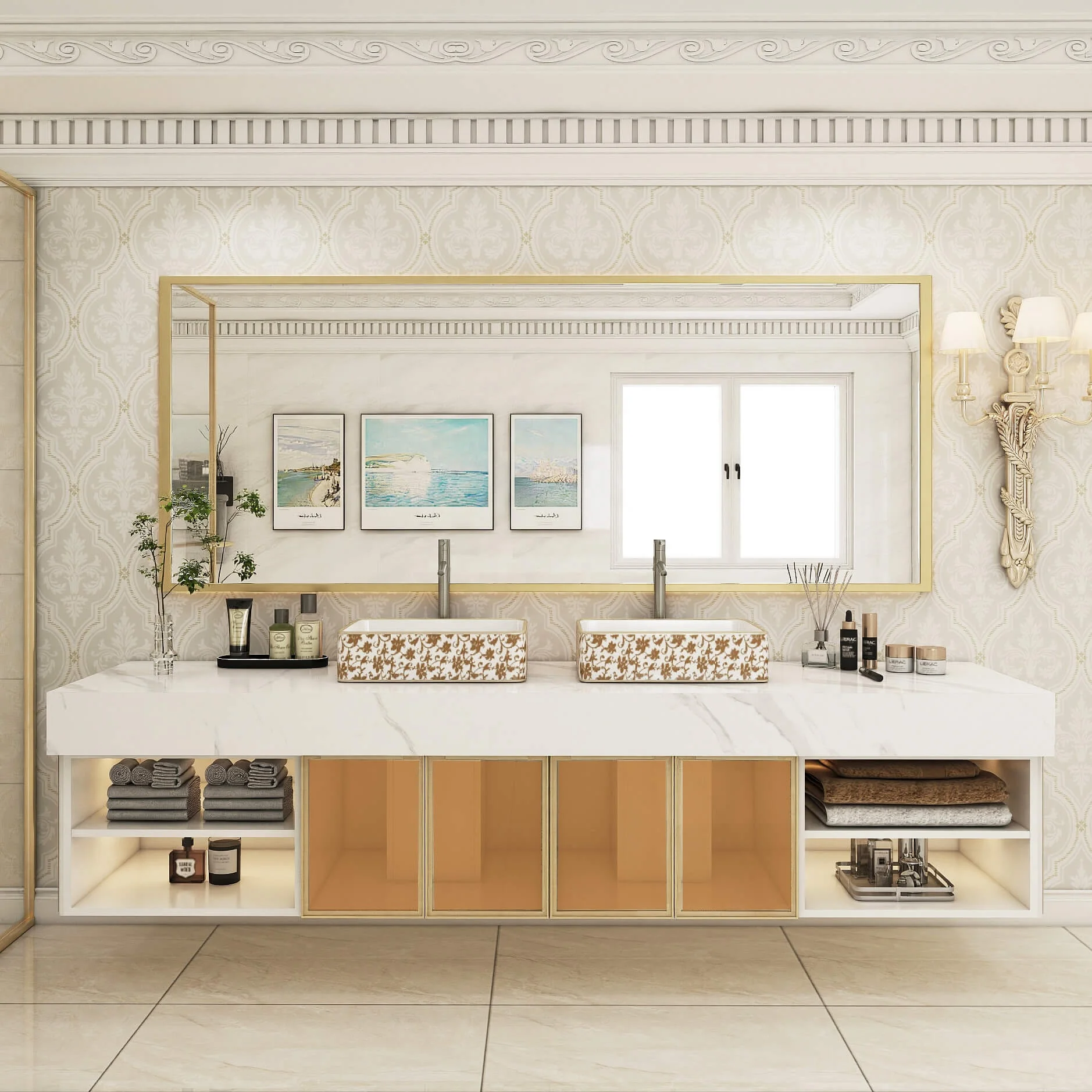 Pa Solid Wood Wall Mount Design Mirror Double Sink Bathroom Vanity