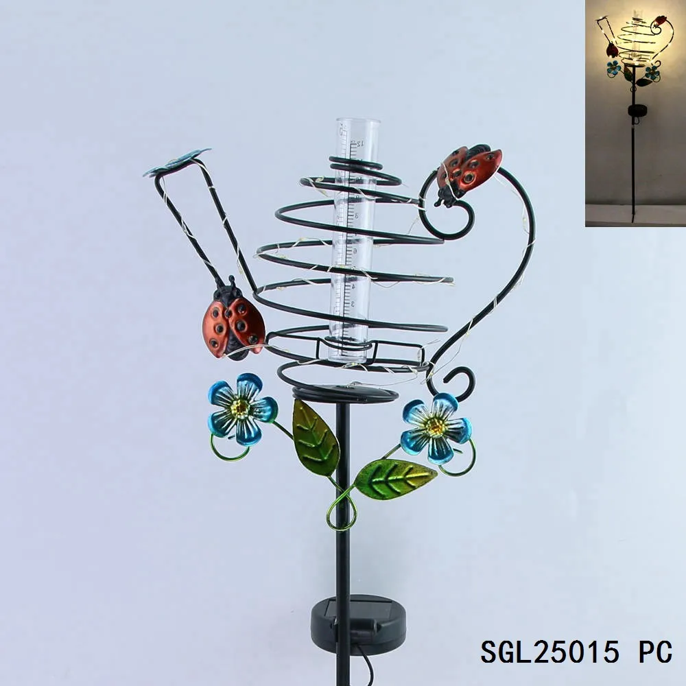 Metal Stakes Waterproof Solar Lights Teapot Rain Gauge