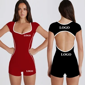 Custom Logo Accepted Women's Yoga Bodysuits Color Block Square Neck Cutout Back High Stretch Gym Clothes for Fitness & Yoga